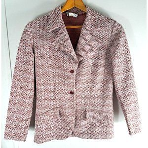 Women's Vintage Polyester Blazer Jacket Red White Geometric Arlene Andrews M